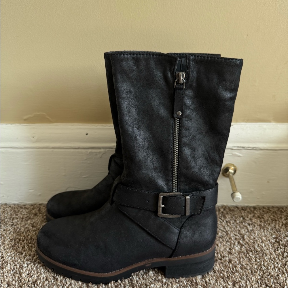 Black Mid-Calf Boots with Buckle